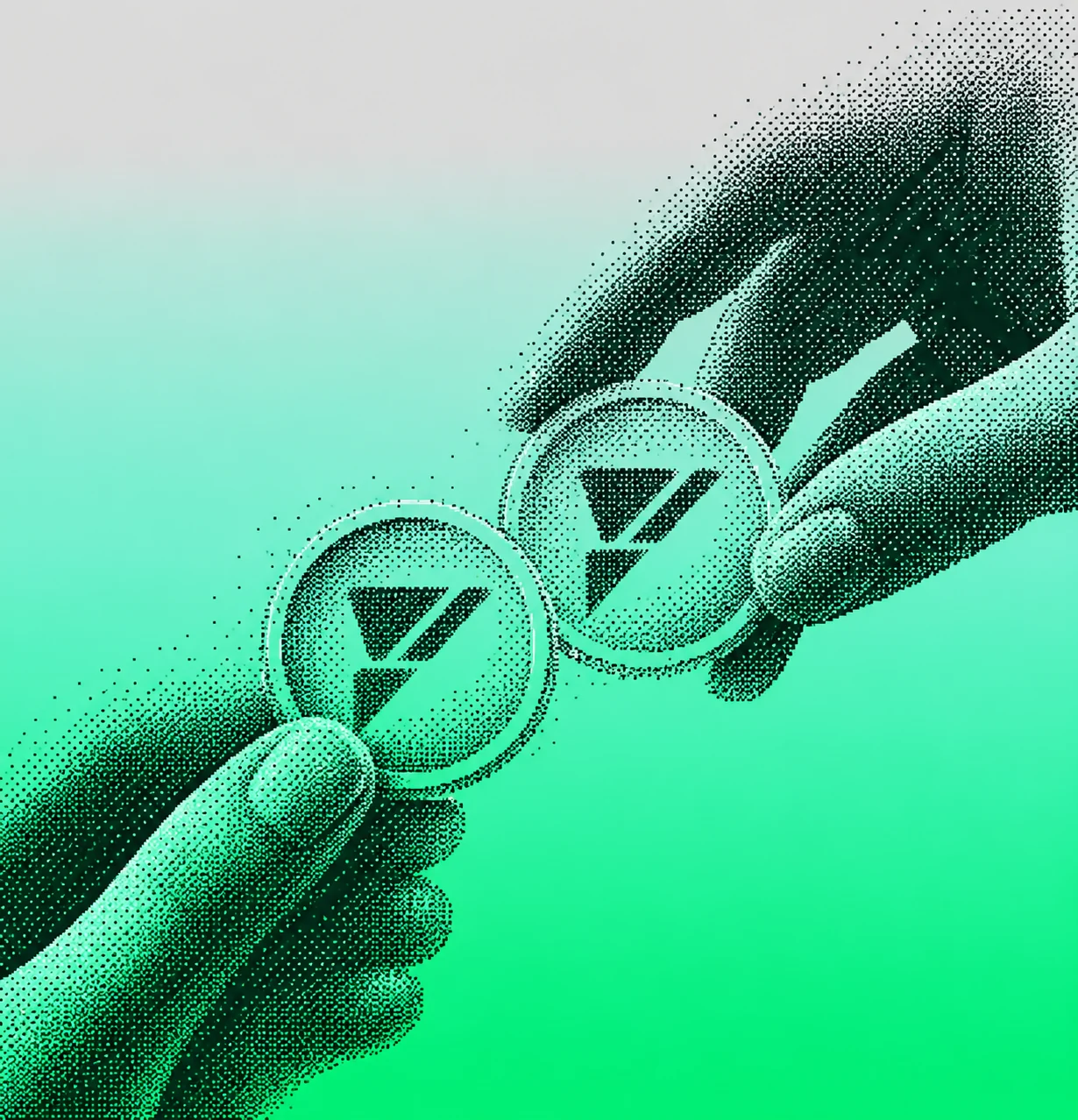 Two hands exchanging Fuel-marked coins